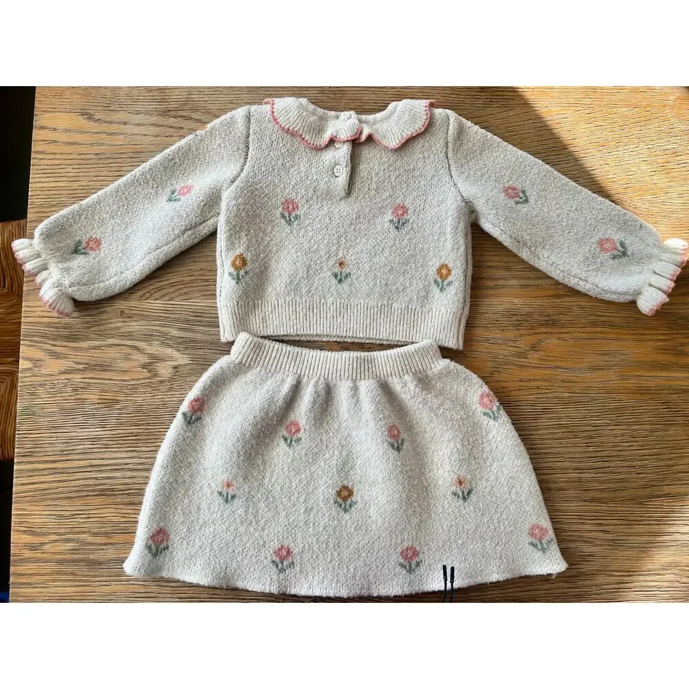 Cynthia Rowley Baby Knit Sweater & Skirt Set Floral 2-Piece Size 12M